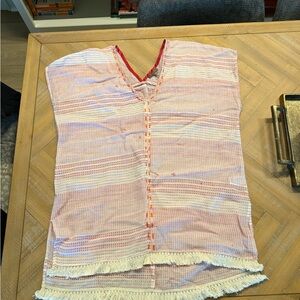 Lilla P Pink and Orange V-Neck Fringe Tunic